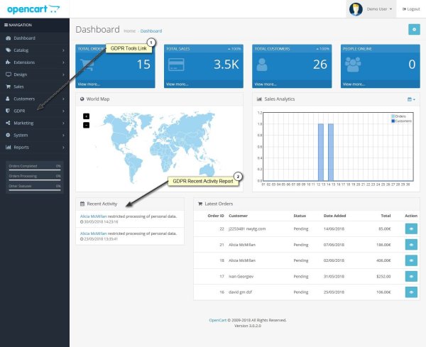 opencart gdpr admin screens