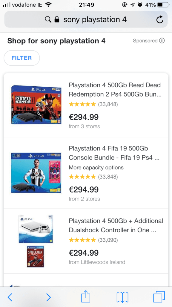 Google Shopping Playstation Example.