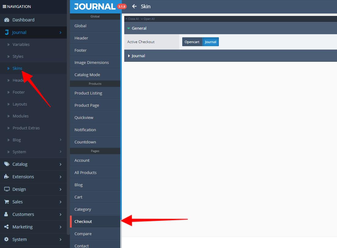 where to change journal checkout settings